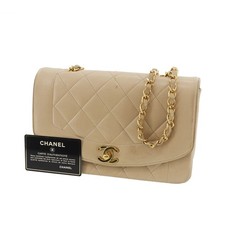 CHANEL Diana Matelasse 22 Used Shoulder Bag Beige Lambskin Leather #EC530 S