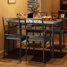 Dining Table Set for 4, Rectangle Kitchen Table with 4 Upholstered Chairs Set...