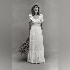 $595 LoveShackFancy Stassie Eyelet Lace Maxi White Bridal Dress Size 2