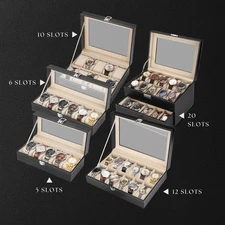 12/24/20 Slots PU Leather Wrist Watch Display Box Storage Holder Organizer Case