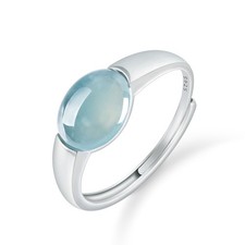 Minimalist style natural A-grade jadeite blue water ring with jade inlaid ring