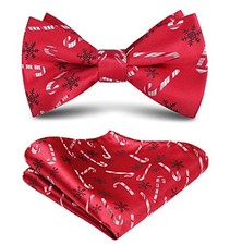 Christmas Bow Tie and Pocket Square Set Pre Tied 10-red / White / Black