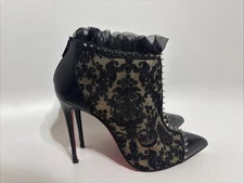 Vtg Christian Louboutin Black Leather Pigalla 100 Lace Boot Heels 38.5