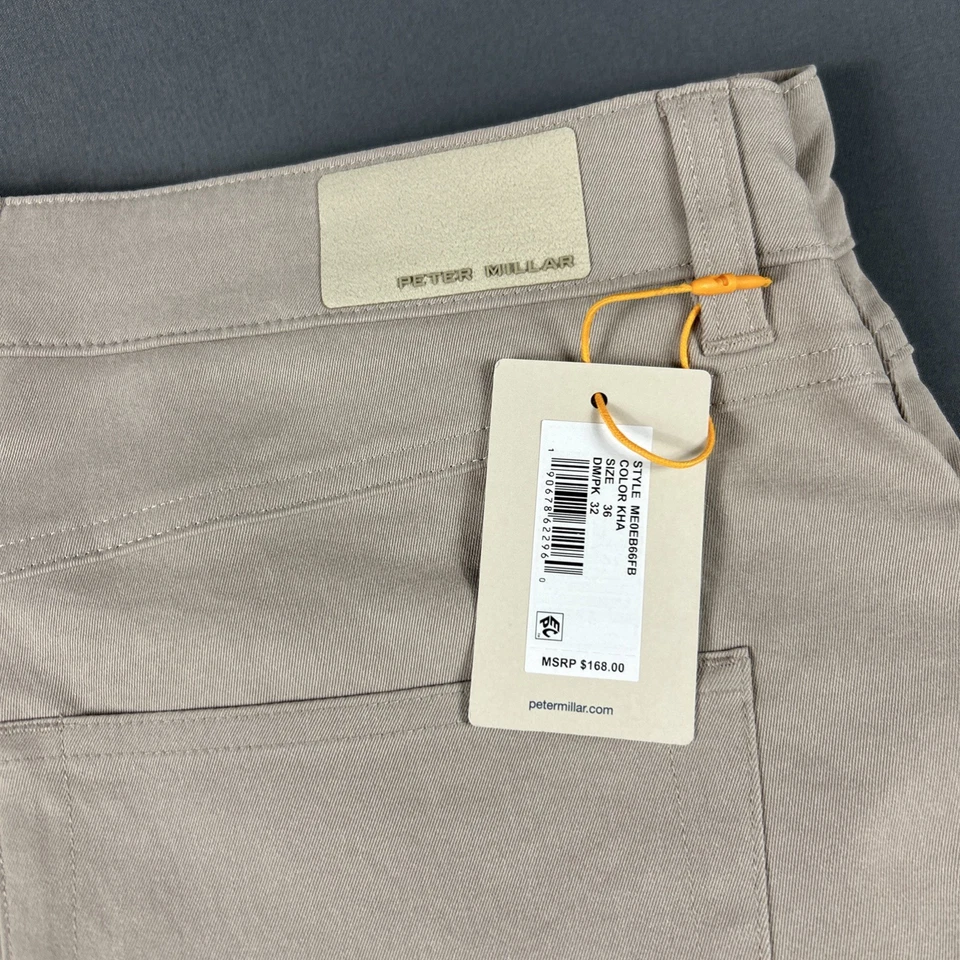 Peter Millar Golf Pants Crown Sport eb66 Performance 36 x 32 Khaki NWT MSRP $168 - Image 2 of 4