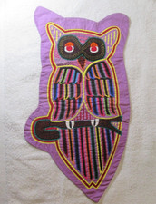 Large Vintage Kuna Mola Hand Sewn Art Textile Folk Art Fabric Owl