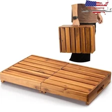 Foldable Step Stool Seniors Acacia Wood Heavy Duty Portable Bathroom Aid 400lbs