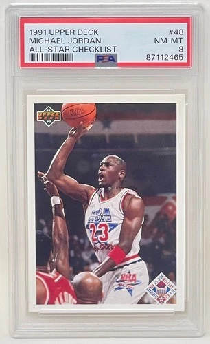 Michael Jordan 1991 Upper Deck NBA All-Star Checklist Basketball Card #48 PSA 8