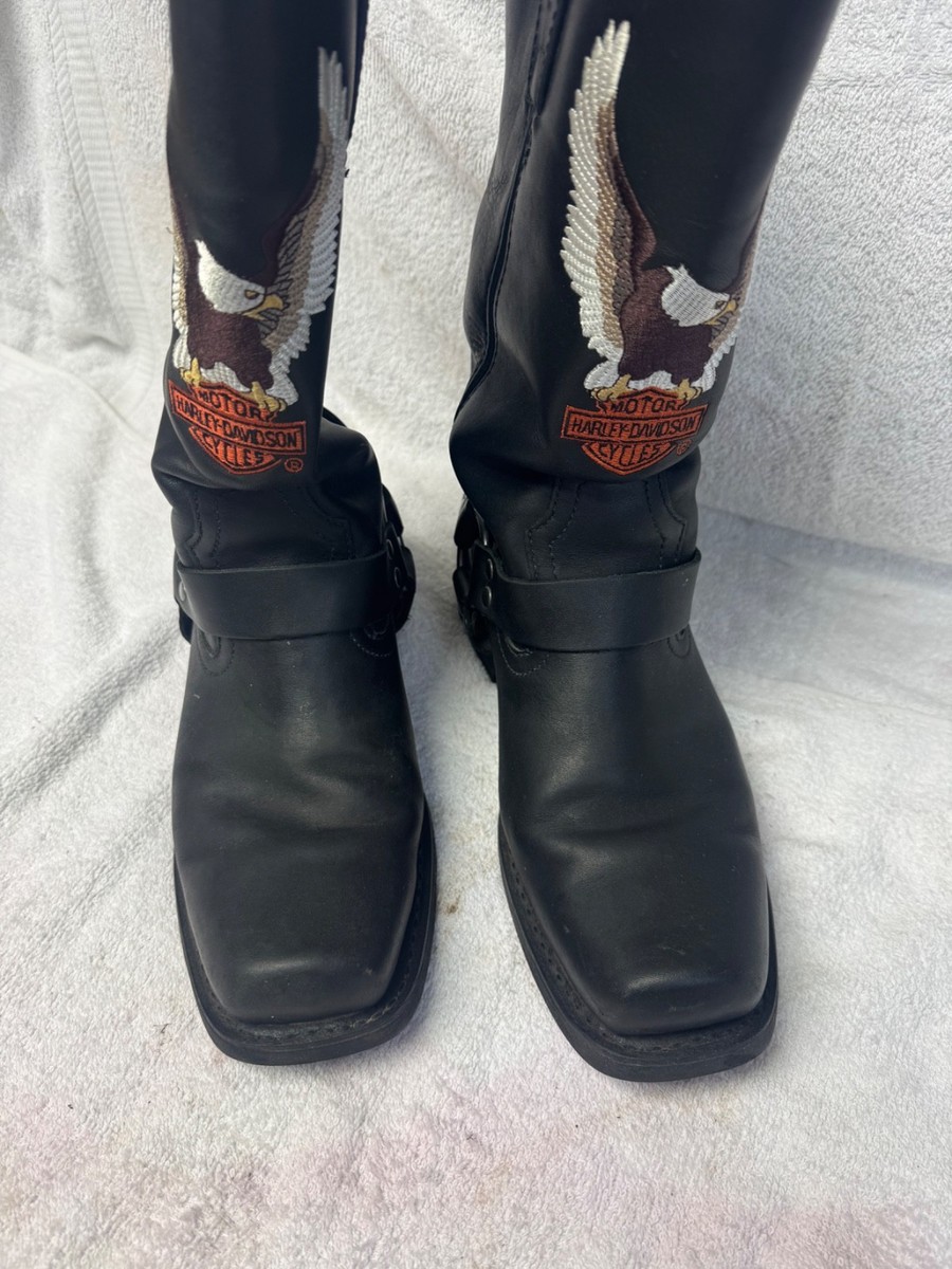 VTG Harley Davidson Black Motorcycle Embroidered Eagle sz 11m