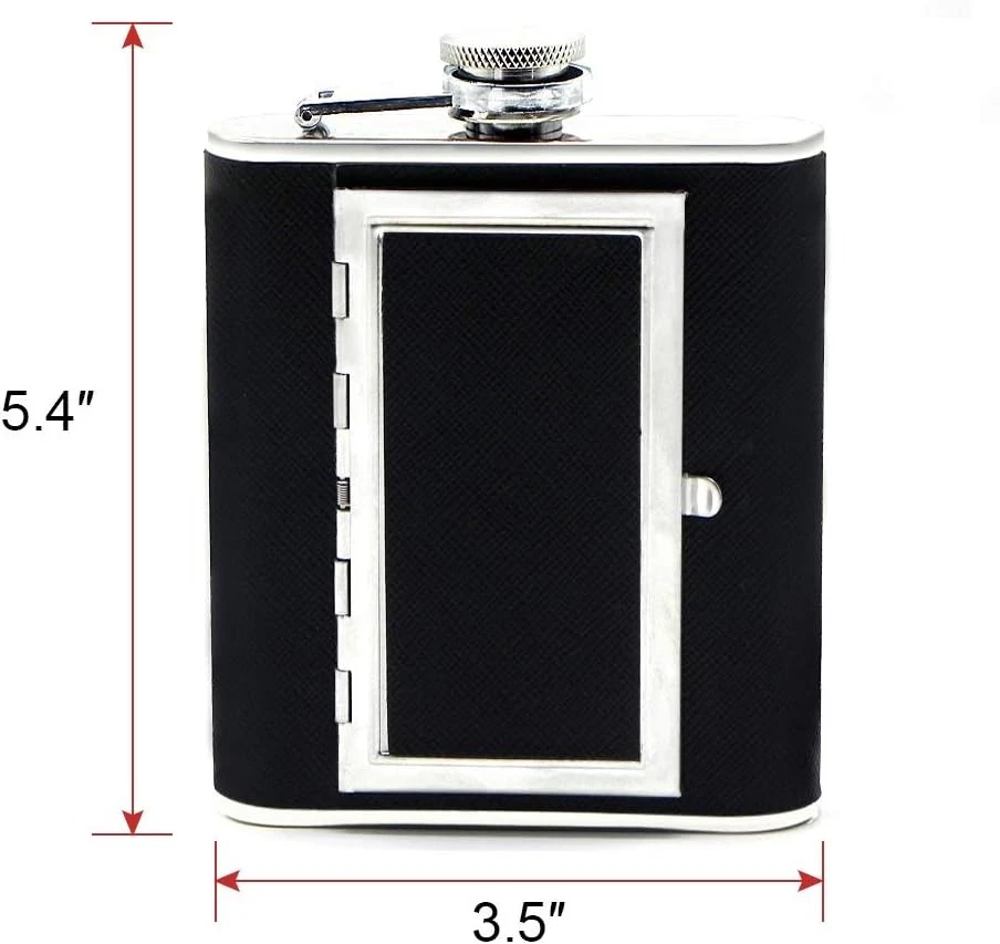 Stainless Steel Flask Leakproof with Cigarette Case Black Leather - Image 2 of 4