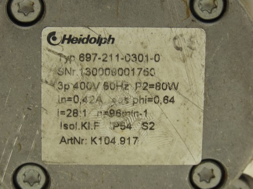 Heidolph 697-211-0301 Gearmotor 28:1 Reducer 96rpm - Picture 2 of 8