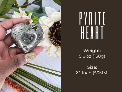 Druzy Pyrite Heart Carving - 53MM Pyrite Heart - 158g Pyrite Heart - Polished - Picture 5 of 10