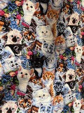 Cute Kittens and Flowers cotton Fabric per yd. quilt / sew