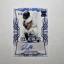 2021 Leaf Trinity JAVIAN HAWKINS #CA-JH1 Clear Rookie AUTO 08/25 - FOOTBALL CARD