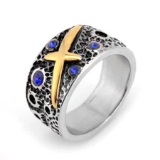 Vintage Fashion Personality Punk Sky Star Cross Stainless Steel Rings Size 7-11