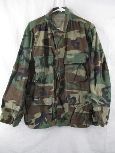 100% Cotton BDU Shirt/Coat Medium Short Hot Weather Ripstop Woodland Camo Army