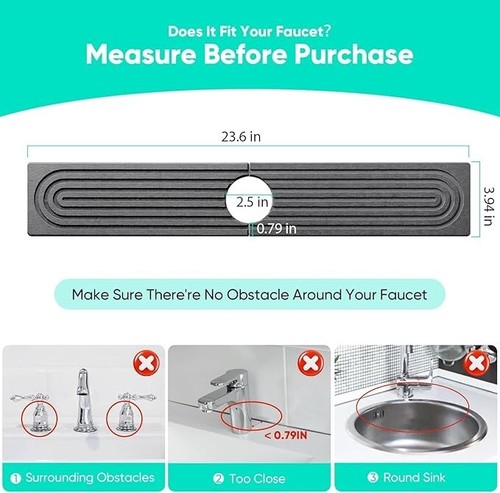 Faucet Mat for Sink - 23.6'' Long Diatomite Fast Drying Stone Sink Tray NEW - Picture 3 of 6