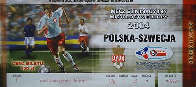 TICKET 10.9.2003 Polska Polen vs. Sweden Schweden