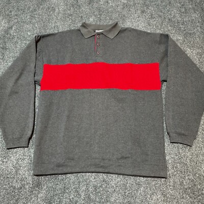 VINTAGE Hanes Polo Shirt Mens Medium Grey Collared Ribbed Hem