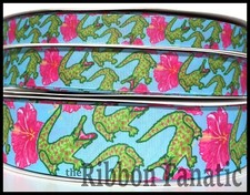 3yds 5/8" 7/8" or 1.5" Pink Blue Green Preppy Alligator Grosgrain Ribbon