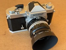 Nikomat FTN Silver + Nikkor 50mm f2 HS-2 Hood Caps Box Like New Japan