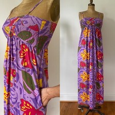 Bill Tice Vintage 1970s Tropical Print Spaghetti Strap Maxi Summer Dress