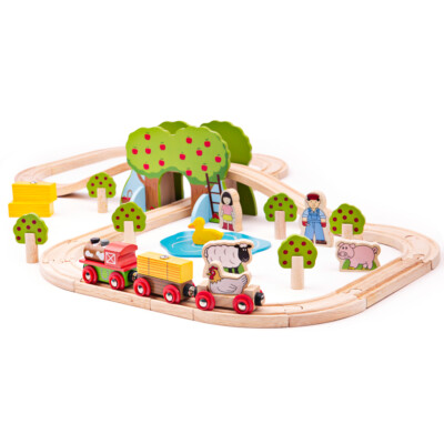 Bigjigs Rail Wooden Farm Train Set, Holzeisenbahn Sets für Kinder - 44 Teile