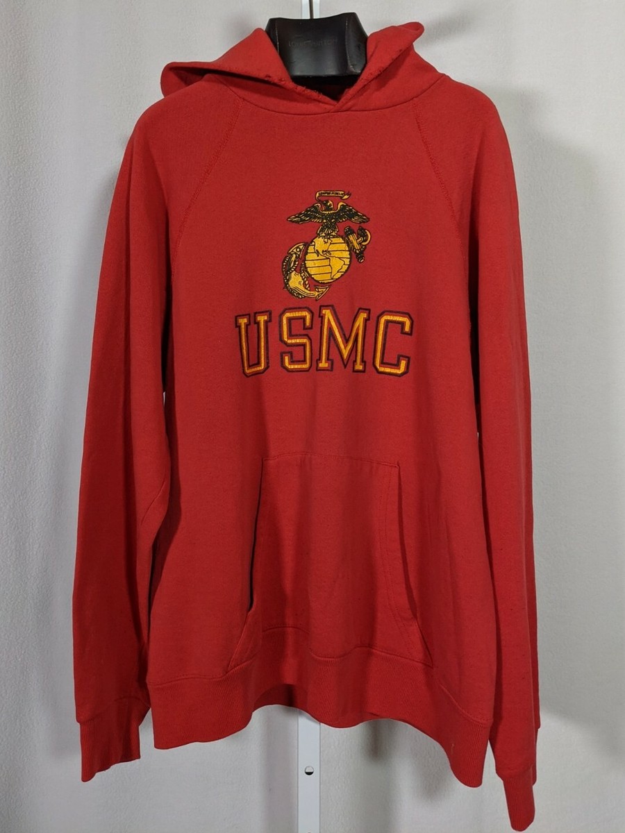 Soffe Sweats Vintage 80s Hoodie Red USMC Marines Military Large 