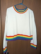 Take Pride XL Cropped Sweatshirt White Rainbow Neck Hem Cuffs Pride LGBTQ 