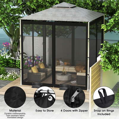 Gazebo Universal Replacement Mosquito Netting 4-Panel Sidewall Curtain w/ Zipper