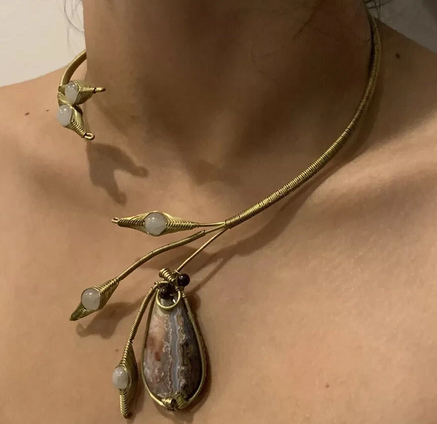 Nuevo Collar Gargantilla Versátil Artesanal Hecho a Mano Piedra Semipreciosa Cuarzo Jaspe Foto 4 de 4