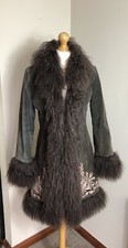 Therapy Vintage Real Suede Mongolian Fur Sheepskin Embroidered Long Afghan Coat