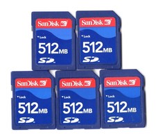 Lot Of 5x SanDisk 512MB MEGABYTE SD Camera Memory Cards