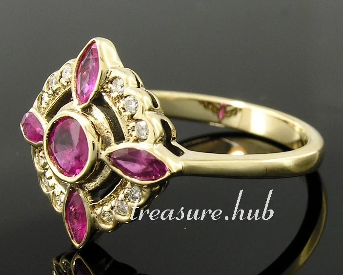 C458 Elegant Genuine 9ct Yellow Gold NATURAL Ruby & Diamond Windmill Ring size P - Image 2 of 4