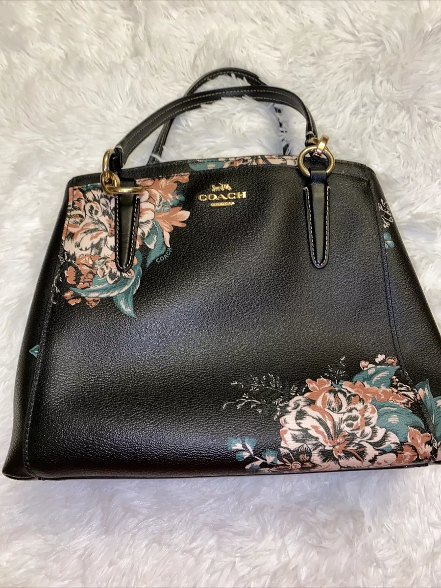 COACH PURSE Floral Appliqu Leather Color Black Crossbody No Long