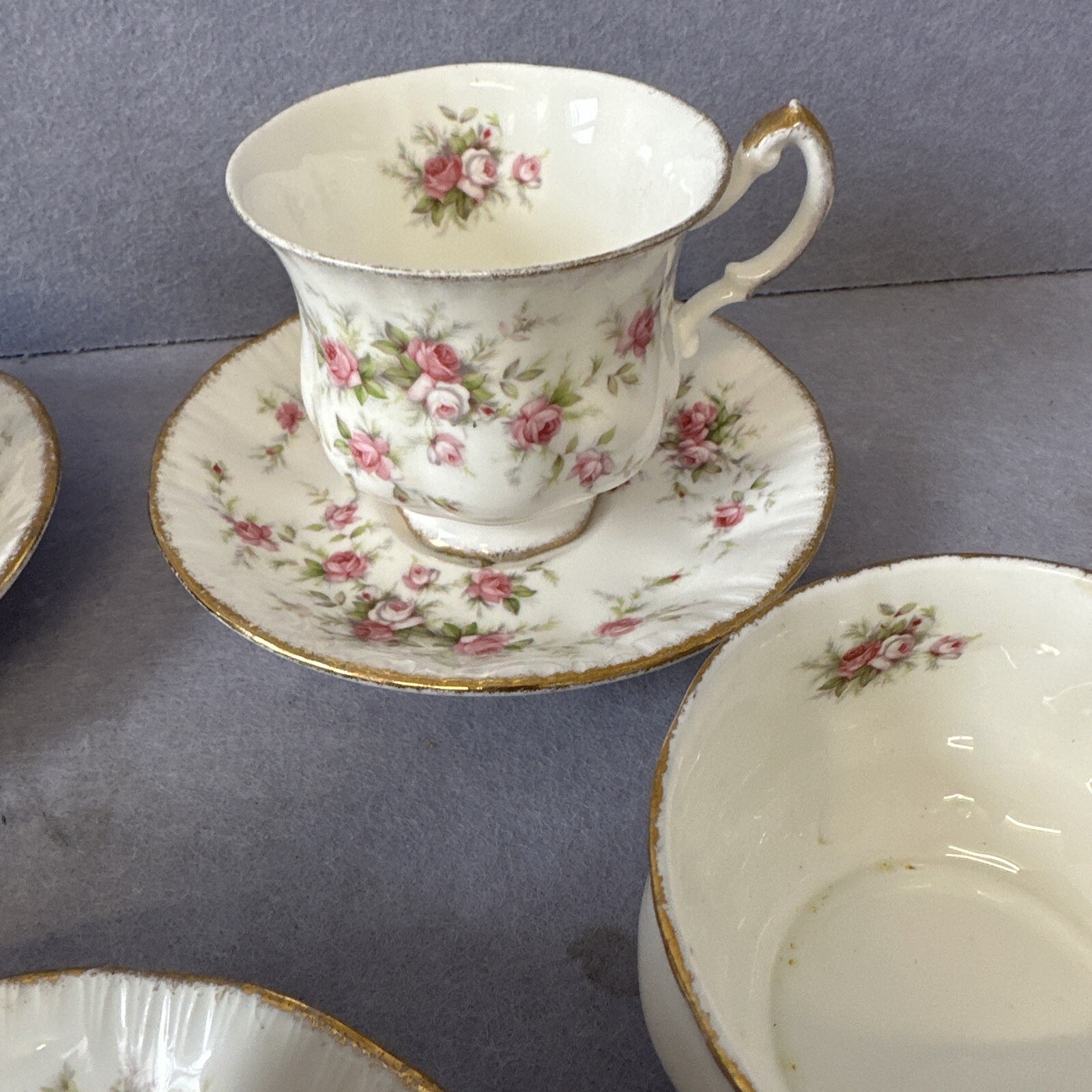 Paragon Victoriana Rose Bone China Tea Set 3 Trios Jug Sugar Vintage