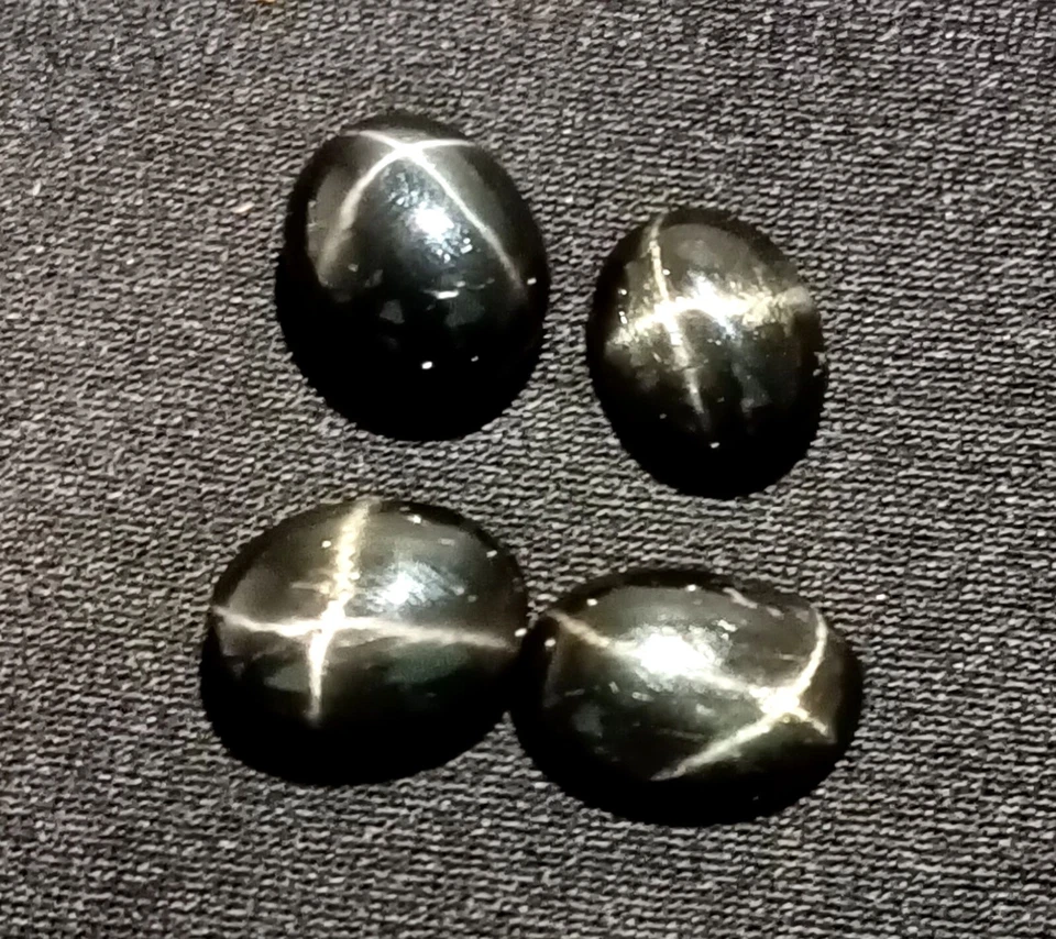 Certified Black Star Sapphire 23 Ct 4 Rays Oval Cabochon Natural Gemstone 4 Pcs - Image 2 of 4