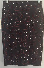 LuLaRoe Black Gray Red Geometric Print Cassie Pull On Pencil Skirt Size S BNWT