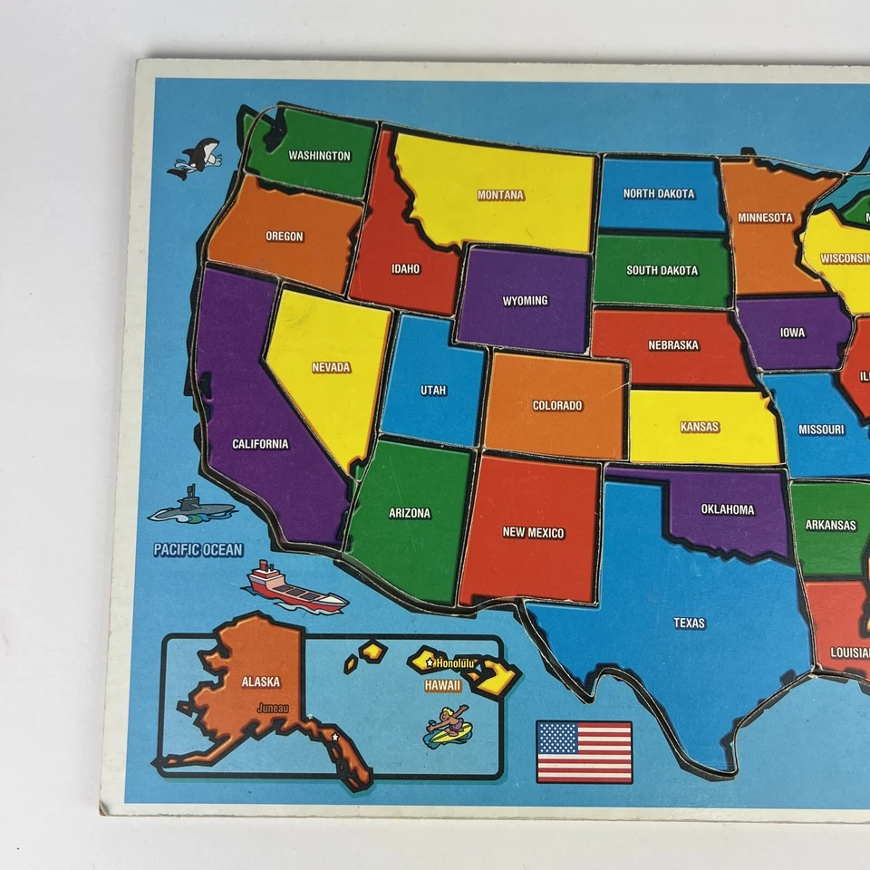 Vintage Playskool Puzzle United States Map 1997 Jigsaw Tray Wooden USA - Image 2 of 4
