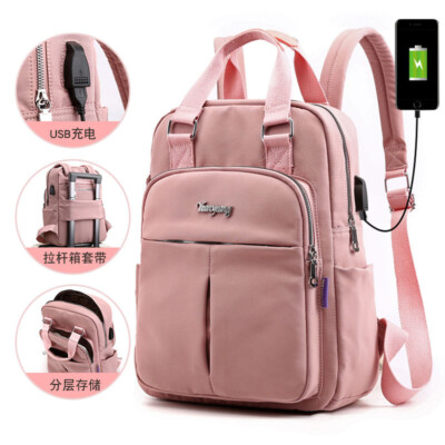 Rucksack Damen Schultertasche Waterproof Casual Anti-Theft USB Schultasche Bags@