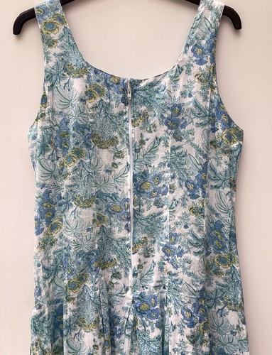VINTAGE ANOKHI Summer Dress Sz 10 12 14 Blue Floral Artisan Boho Midi Maxi India - Picture 16 of 16