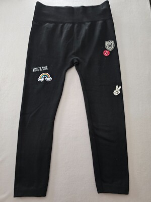 One 8 One Leggings Womens Size 2x Black High Rise Elastic Waistband Patch Design