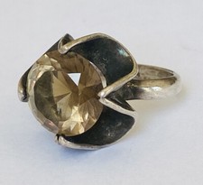 Vintage Mexico Sterling Silver Smoky Quartz Ring Size 7