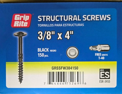 #ad #ad GRIP RITE STRUCTURAL SCREW 3 8quot; X 4quot; 150 PC#x27;S GRSSFW384150 $69.99