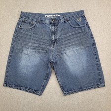 Phat Farm Mens Baggy Denim Shorts Blue Embroidered Size 40 Y2K HipHop Streetwear
