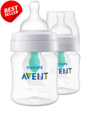 2pk Anti-Colic Baby Bottles 4oz w/ AirFree Vent Flow 1 Nipples 0M Clear - US