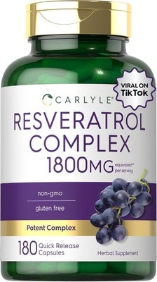 Resveratrol Supplement 1800mg | 180 Capsules | Non-GMO, Gluten Free | by Carlyle