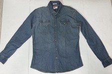 Wrangler Mens Blue Denim Western Snap Down Long Sleeve Shirt Regular Fit SZ M