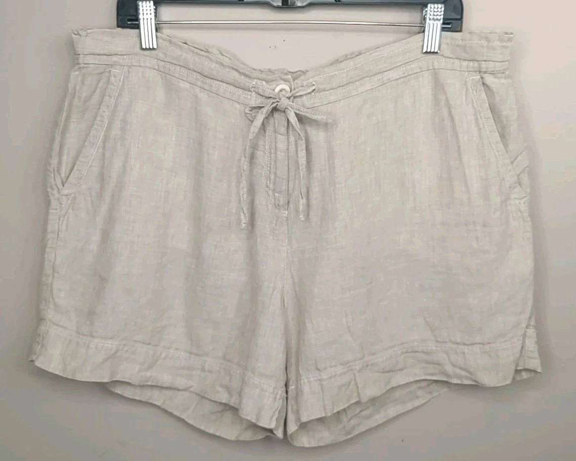 tommy bahama Women Beige Beach Lounge Linen Pockets Shorts Size L