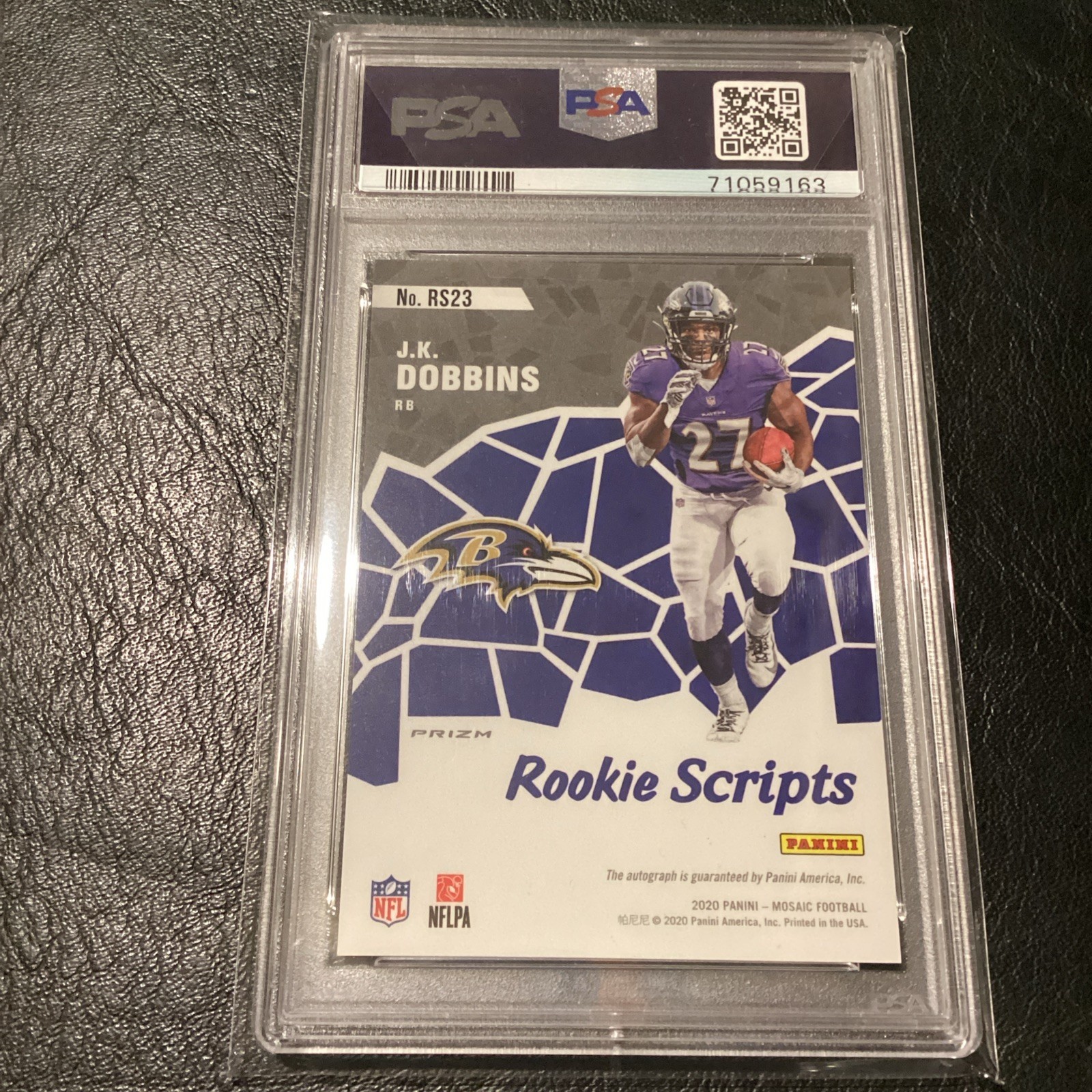 2020 Panini Mosaic J.K. Dobbins Rookie Scripts PSA 9 Mosaic Auto #RS23 Ravens MT view 6