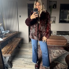 Vintage burgundy red Stunning glossy Real coney fur Coat Jacket uk 8/10